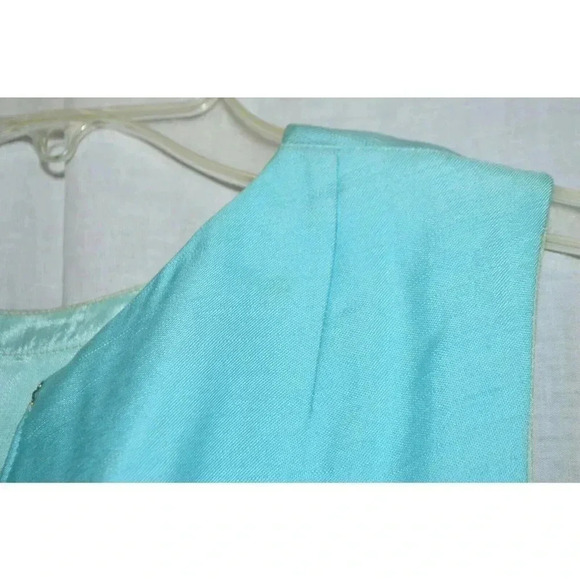 Mid Century Modern Aqua Blue Shift Dress with Lace - Picture 6 of 7